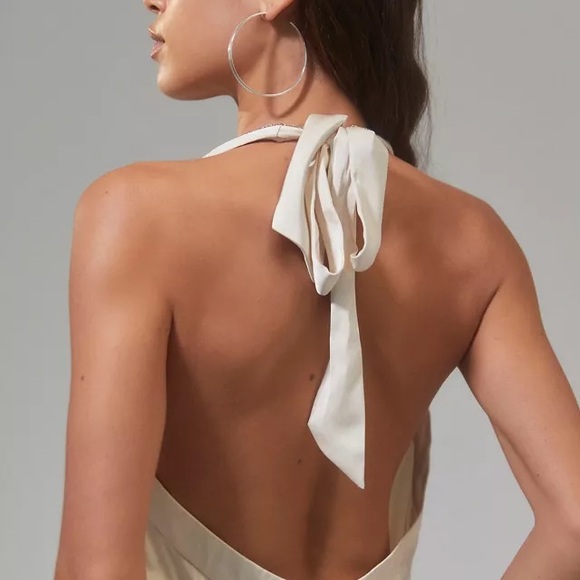 NWT Urban Outfitters Chloe Ivory Satin Halter Dress (L) - Picture 5 of 6